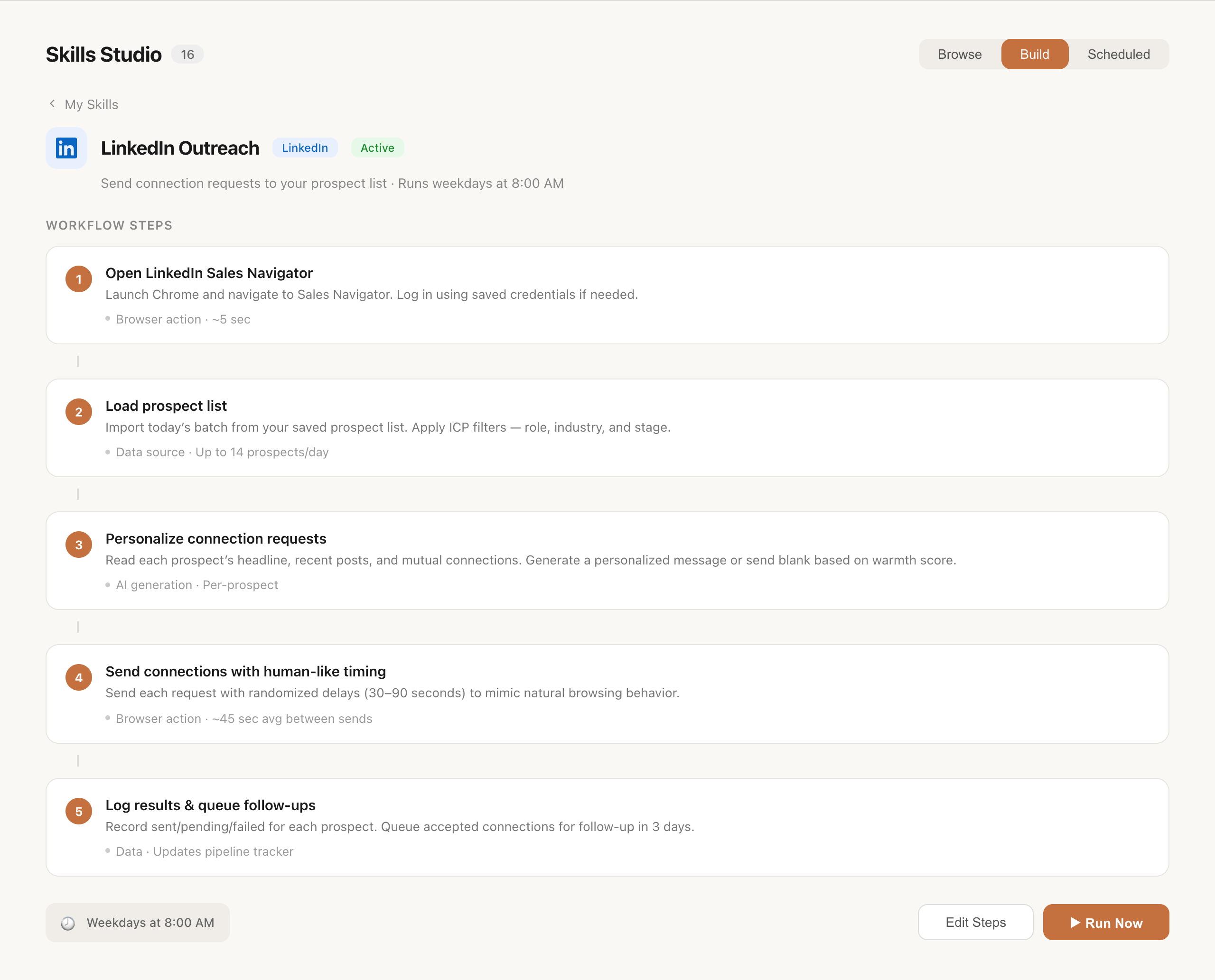 Skills Studio — edit generated steps and configuration